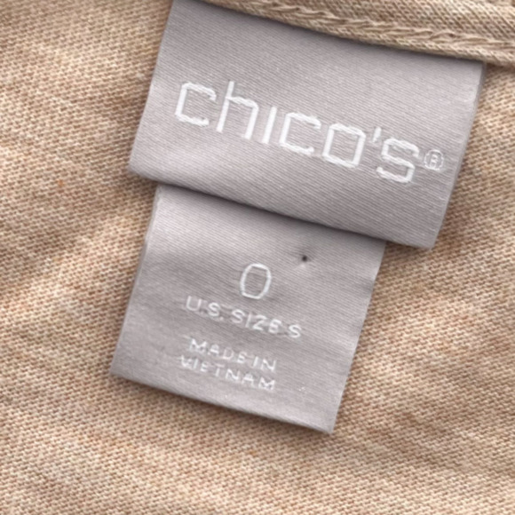 Chico's Tan Tropical Floral Metallic Short Sleeve Tee Top Womens Small - Picture 4 of 9